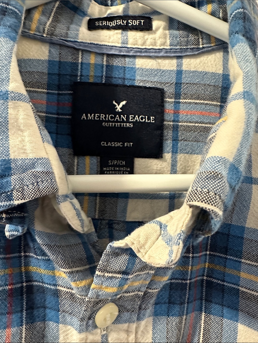 AMERICAN EAGLE Unisex Plaid Button-Down Shirt Sz S Seriously Soft Cotton Country - Picture 6 of 14